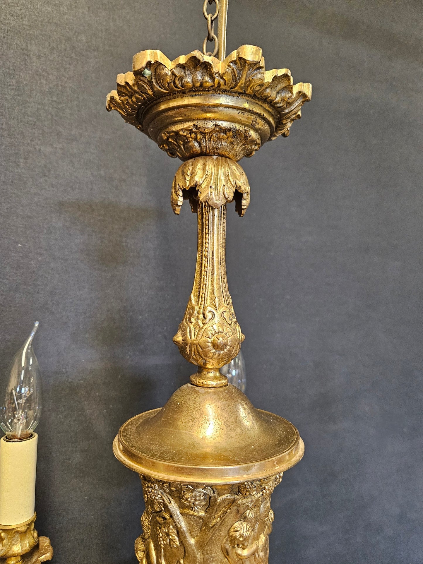 5-Arm Gilt Brass Empire-Style Chandelier, CA. 1920