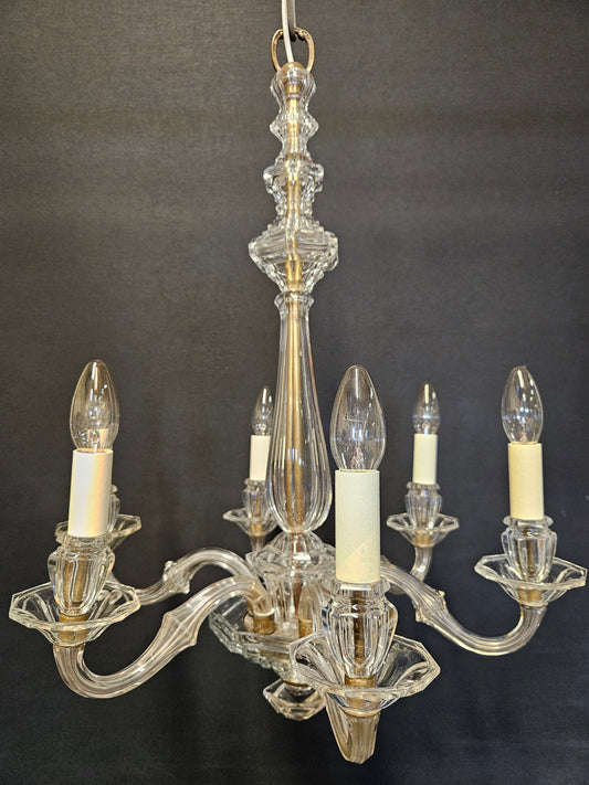6-Arm Burt, Escaré & Denelle Glass Chandelier, CA. 1930