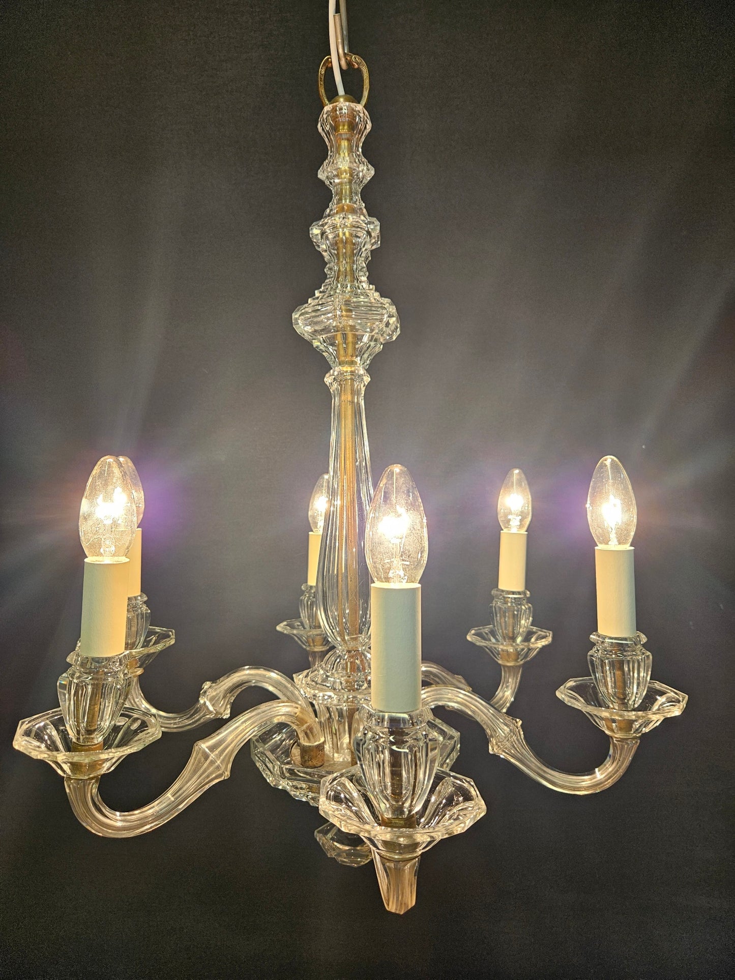 6-Arm Burt, Escaré & Denelle Glass Chandelier, CA. 1930
