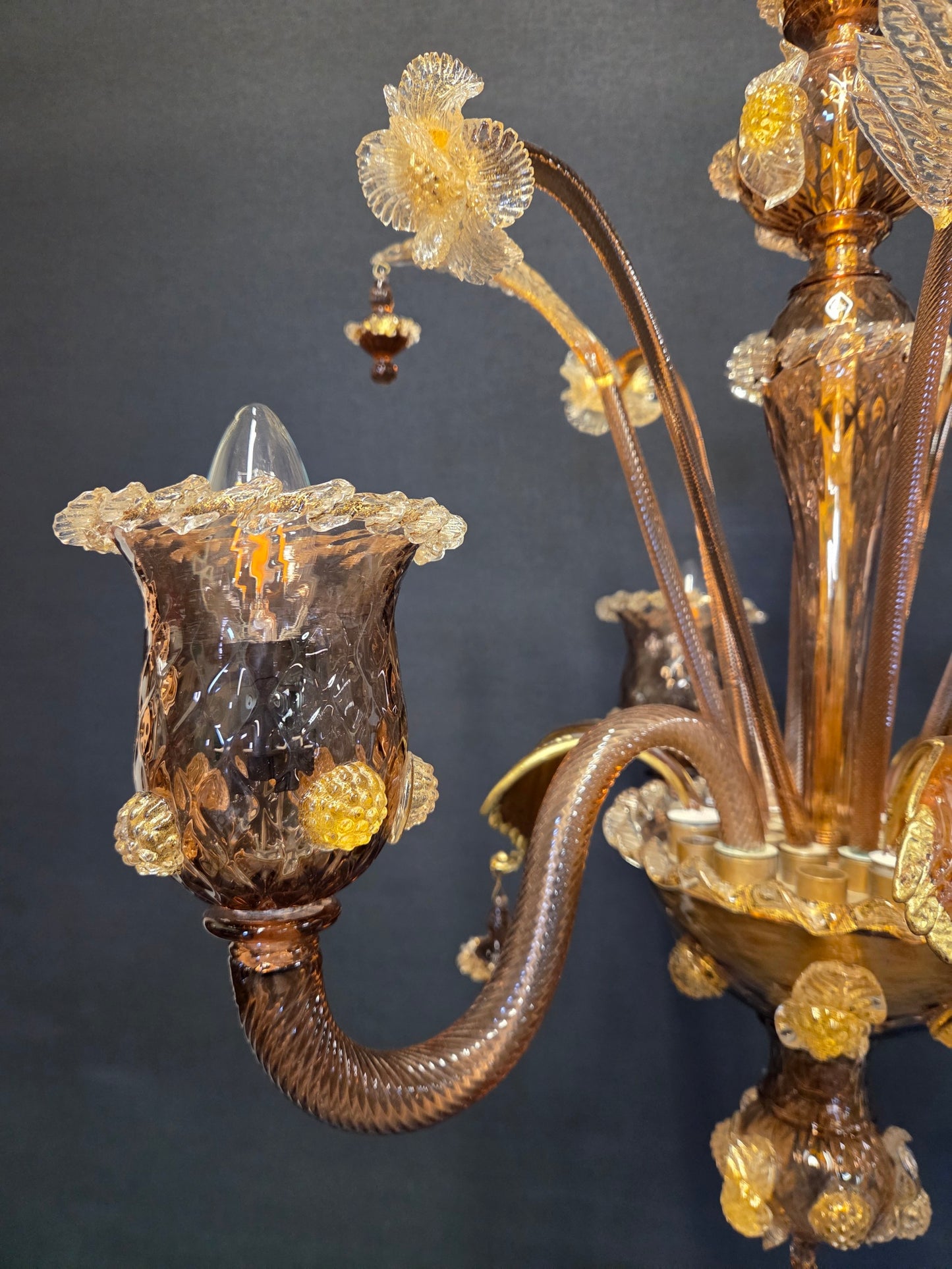 3-Arm Coffee-Coloured Venetian Glass Chandelier, CA. 1950