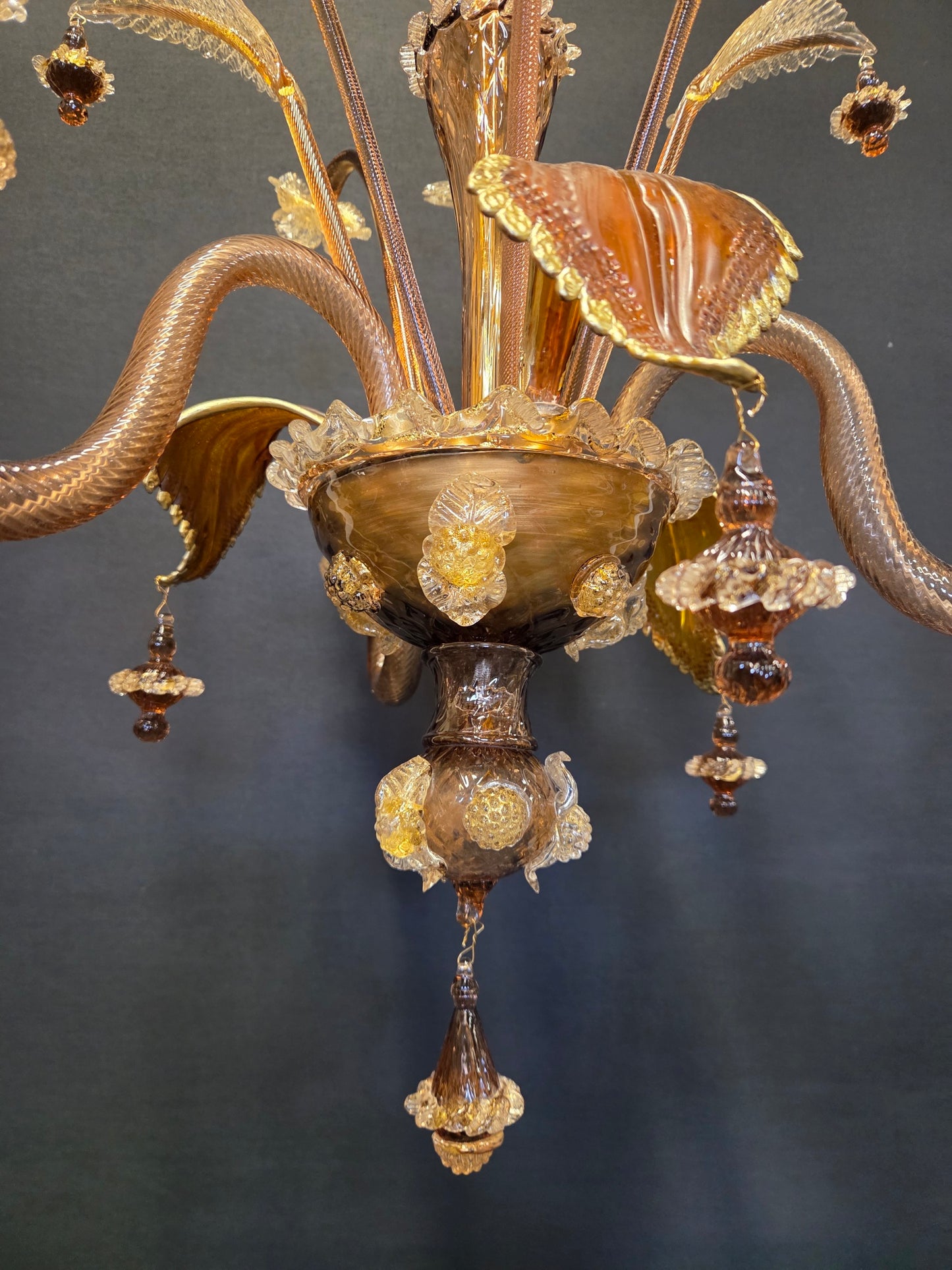 3-Arm Coffee-Coloured Venetian Glass Chandelier, CA. 1950