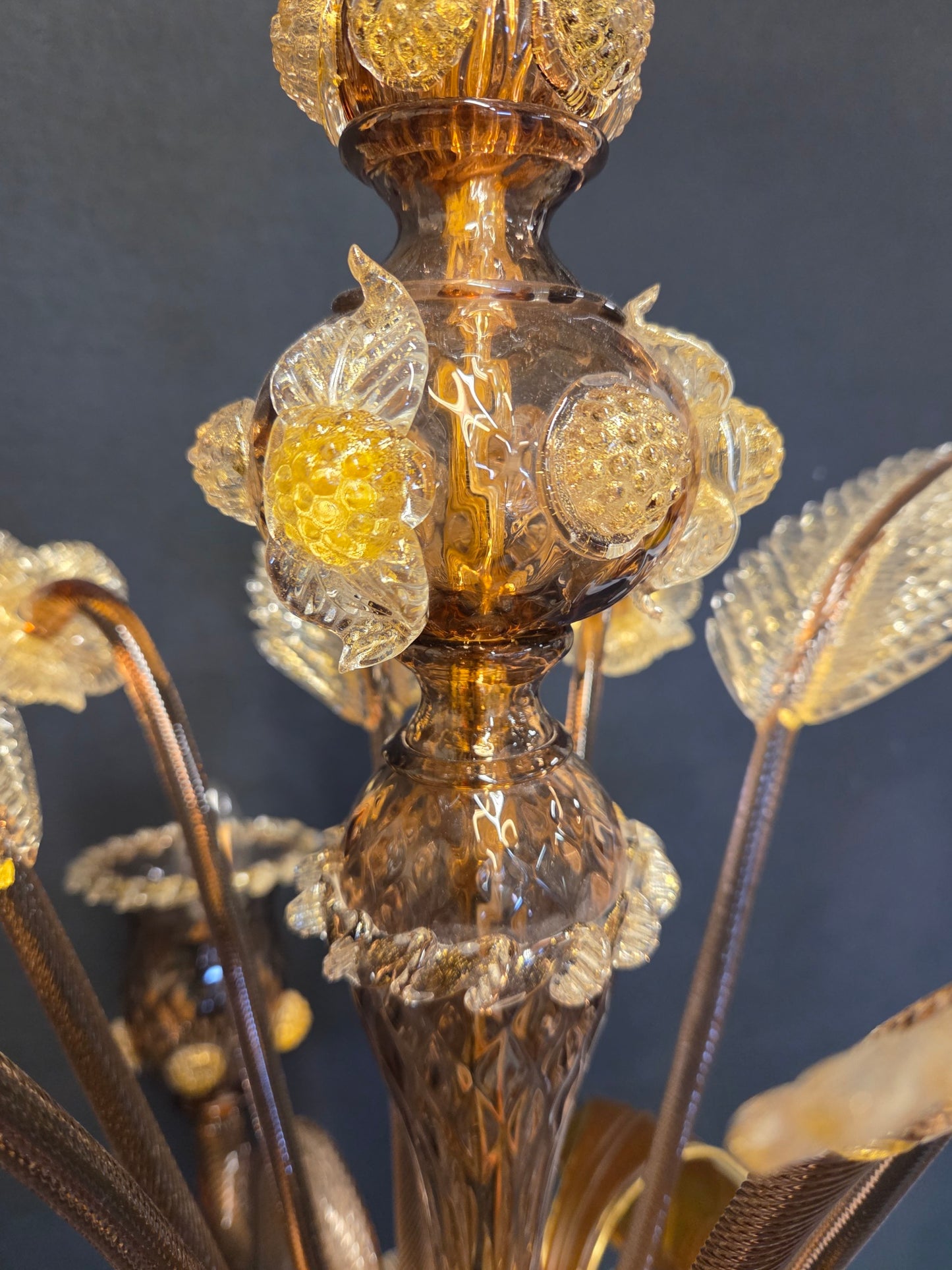 3-Arm Coffee-Coloured Venetian Glass Chandelier, CA. 1950