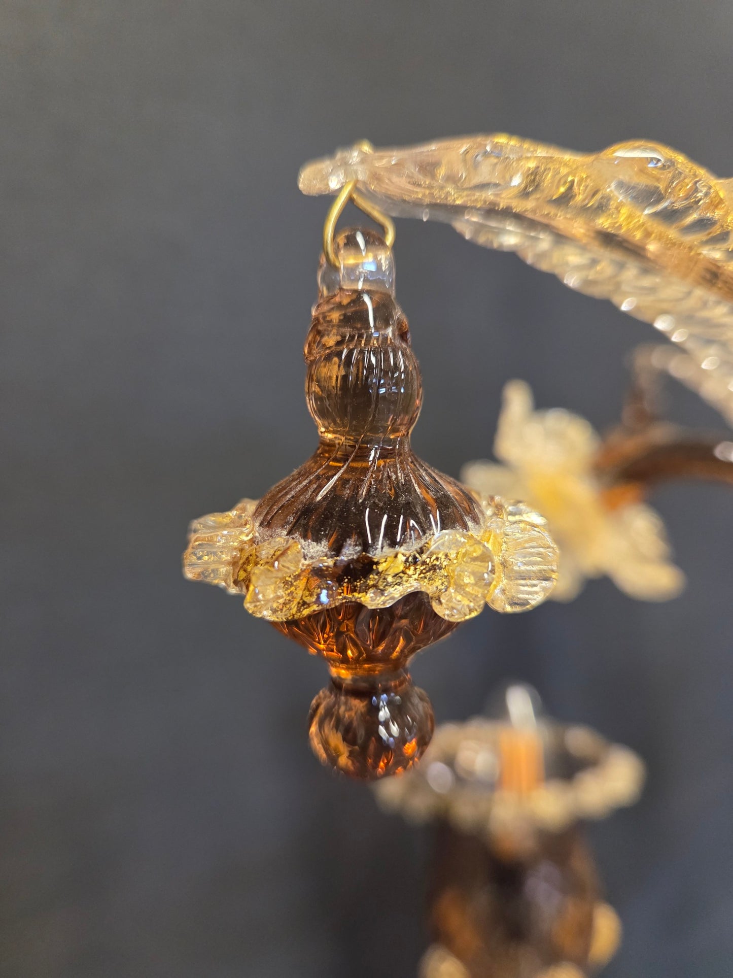 3-Arm Coffee-Coloured Venetian Glass Chandelier, CA. 1950