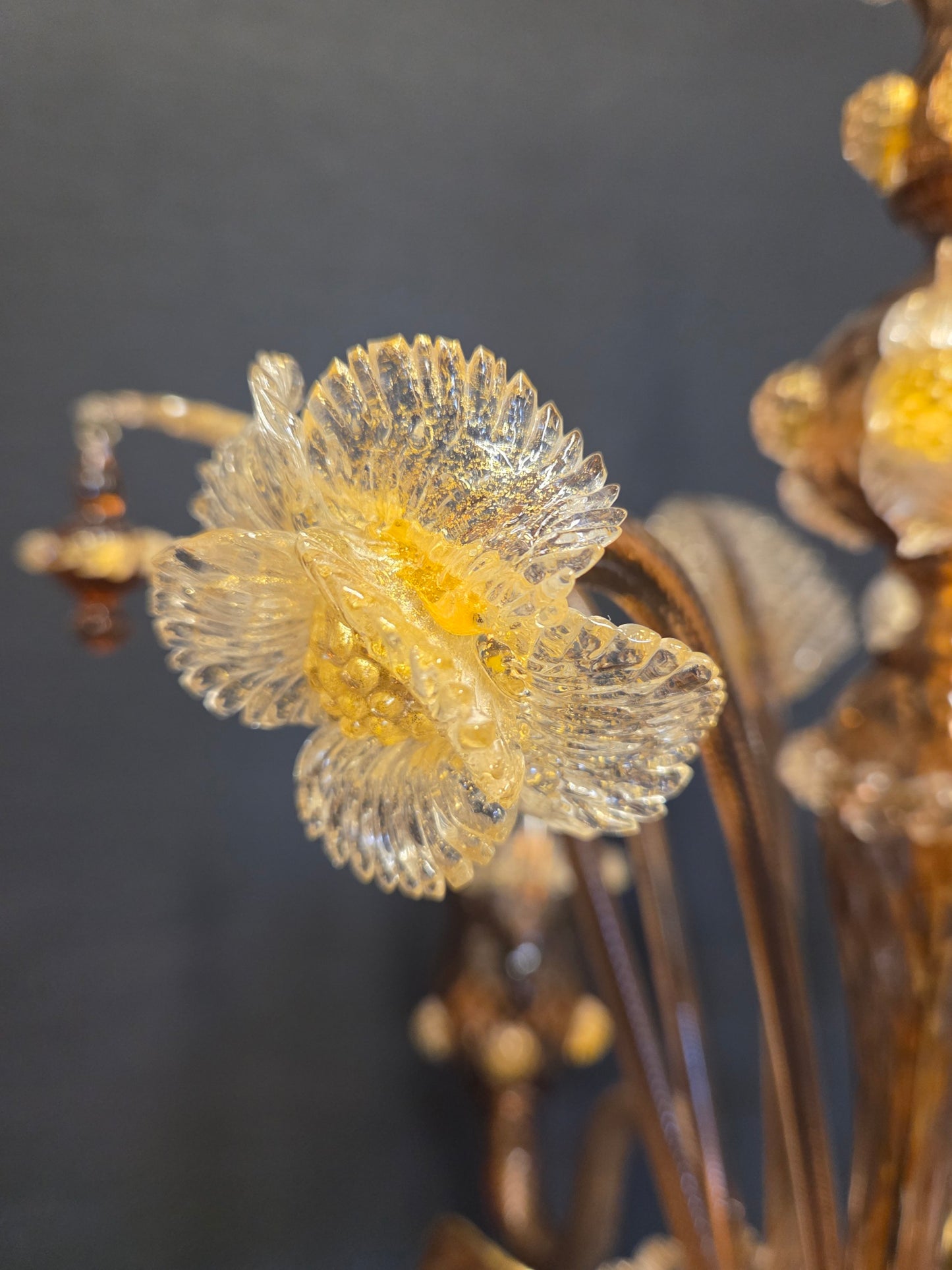 3-Arm Coffee-Coloured Venetian Glass Chandelier, CA. 1950