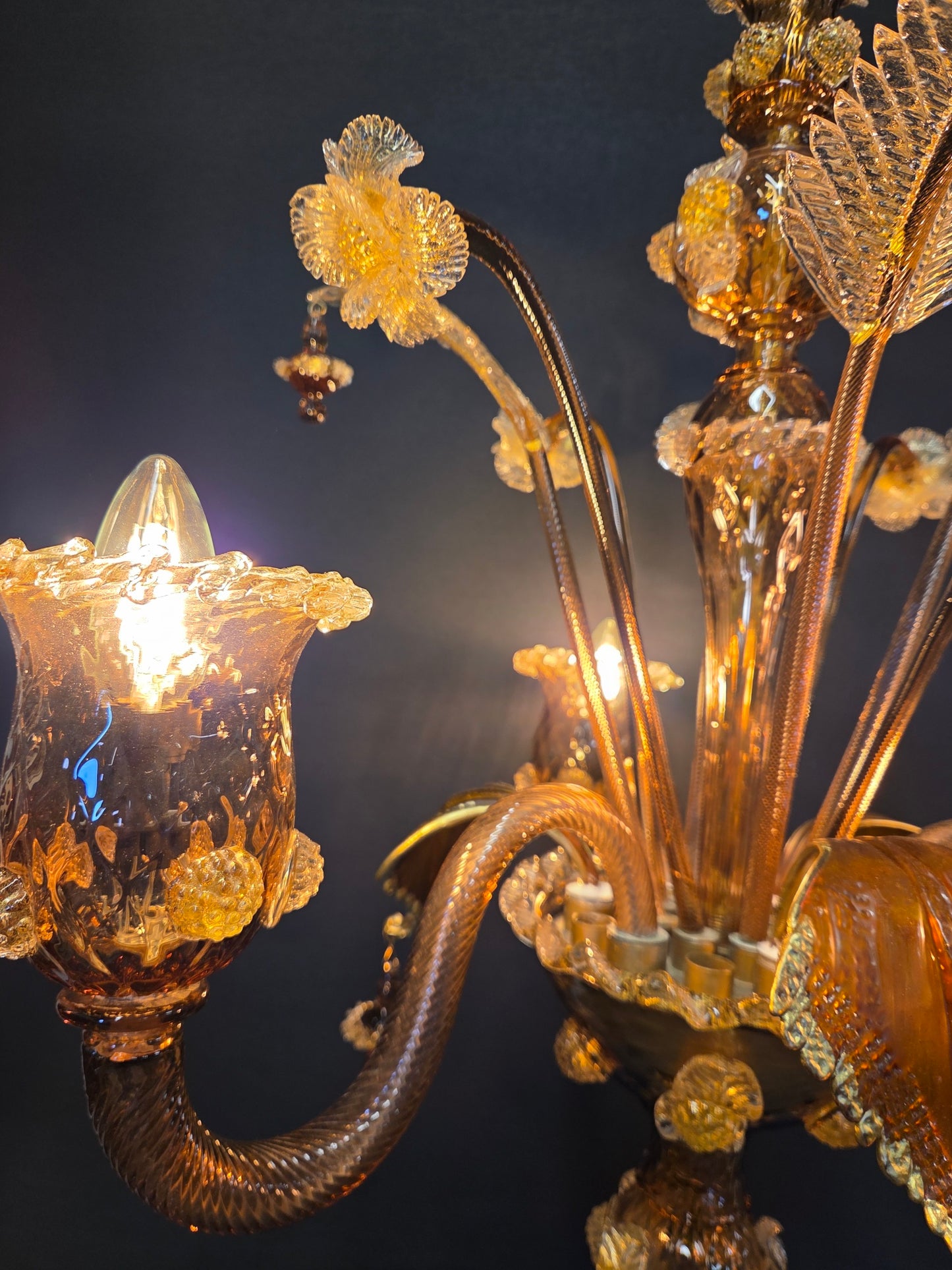 3-Arm Coffee-Coloured Venetian Glass Chandelier, CA. 1950