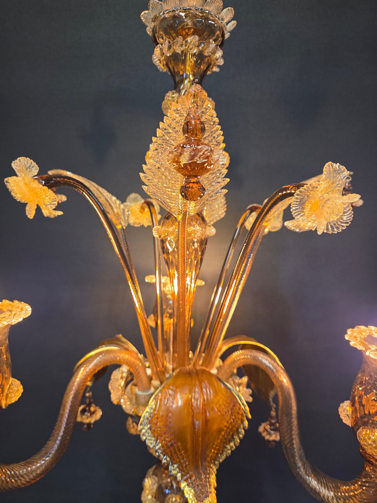 3-Arm Coffee-Coloured Venetian Glass Chandelier, CA. 1950