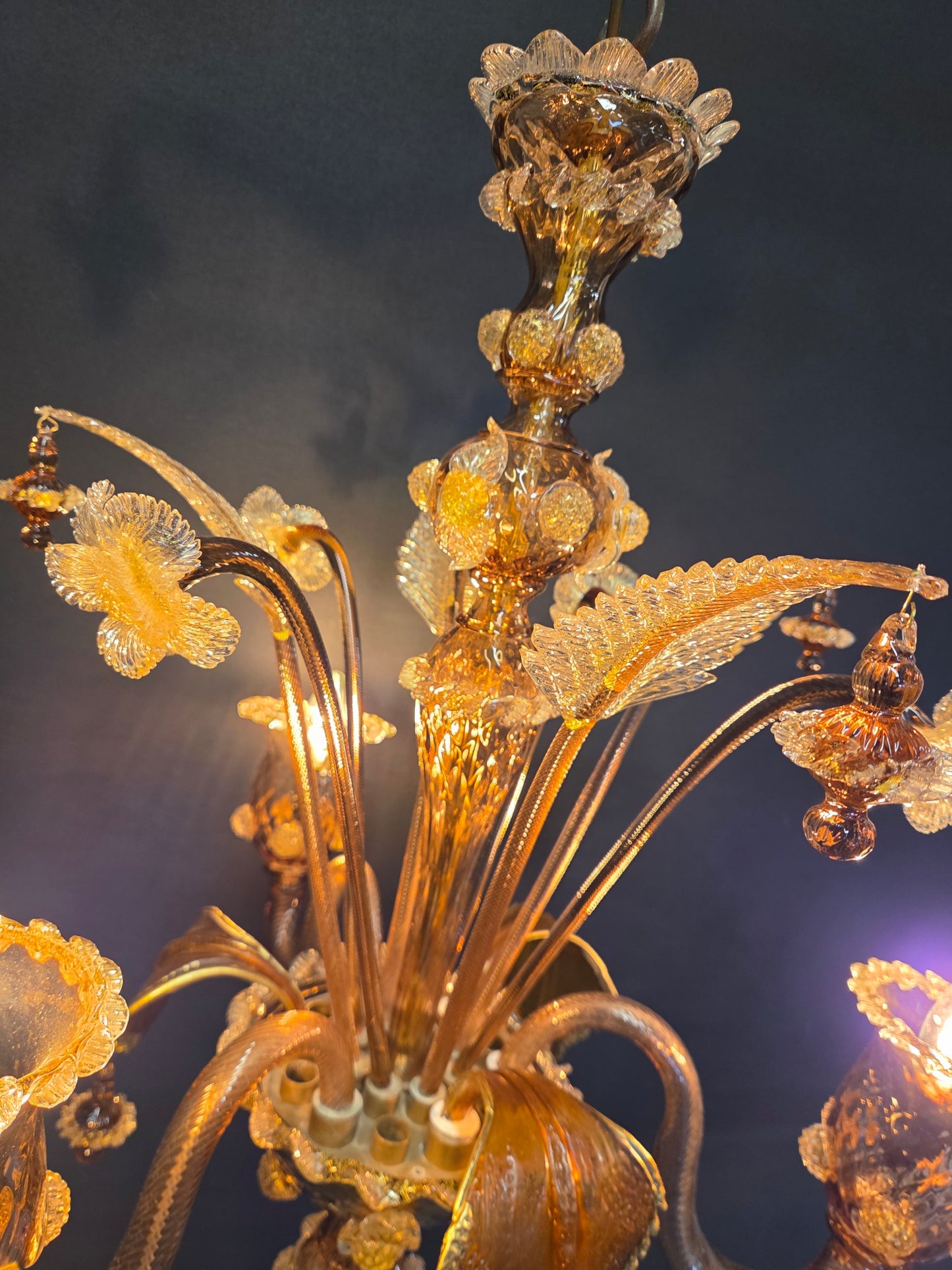 3-Arm Coffee-Coloured Venetian Glass Chandelier, CA. 1950