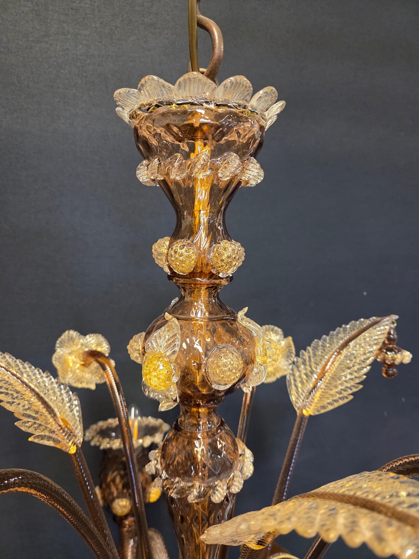 3-Arm Coffee-Coloured Venetian Glass Chandelier, CA. 1950