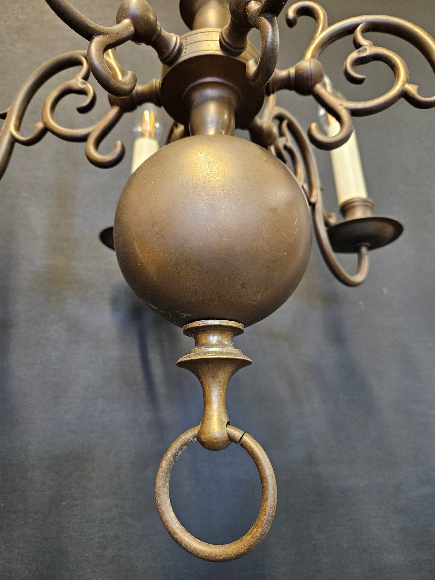 6-Arm Dutch-Style Brass Chandelier, CA. 1900