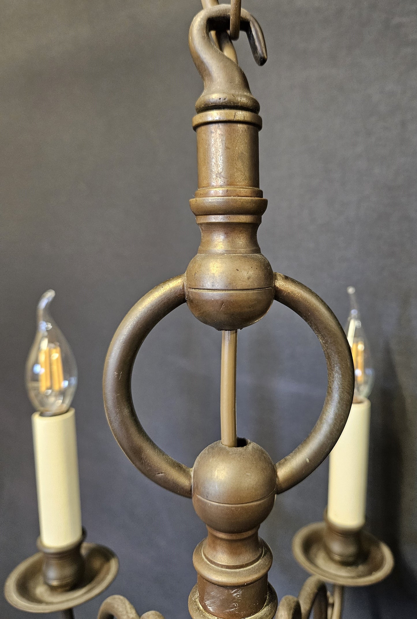 6-Arm Dutch-Style Brass Chandelier, CA. 1900