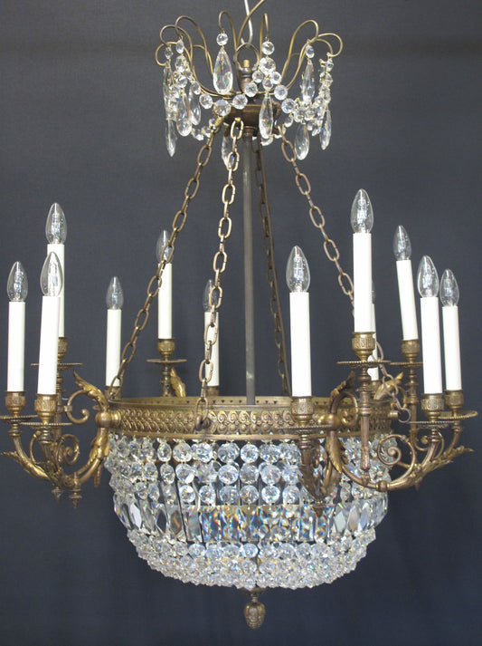12 light ormolu and glass chandelier