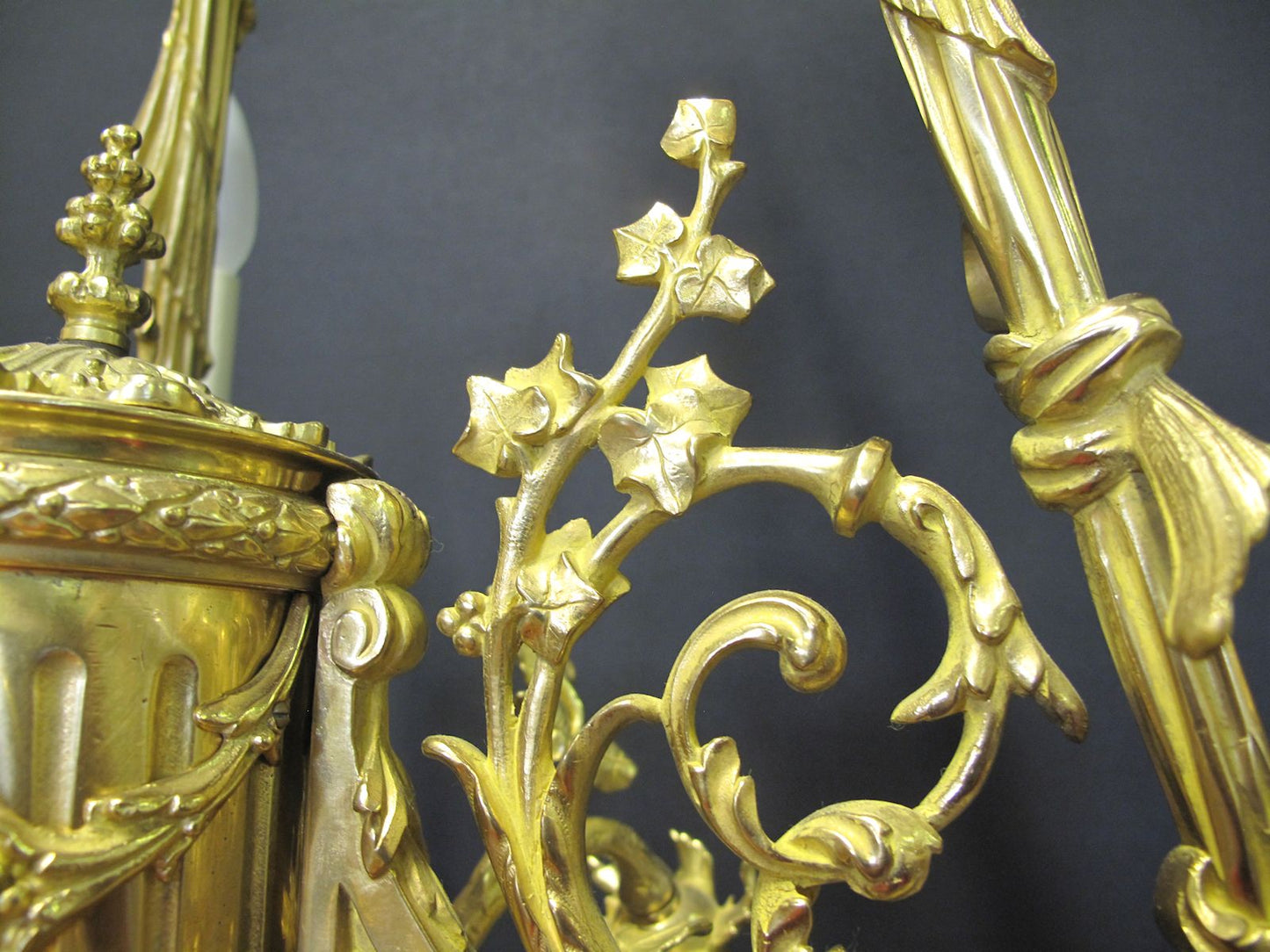 3 arm polished brass chandelier, flower view