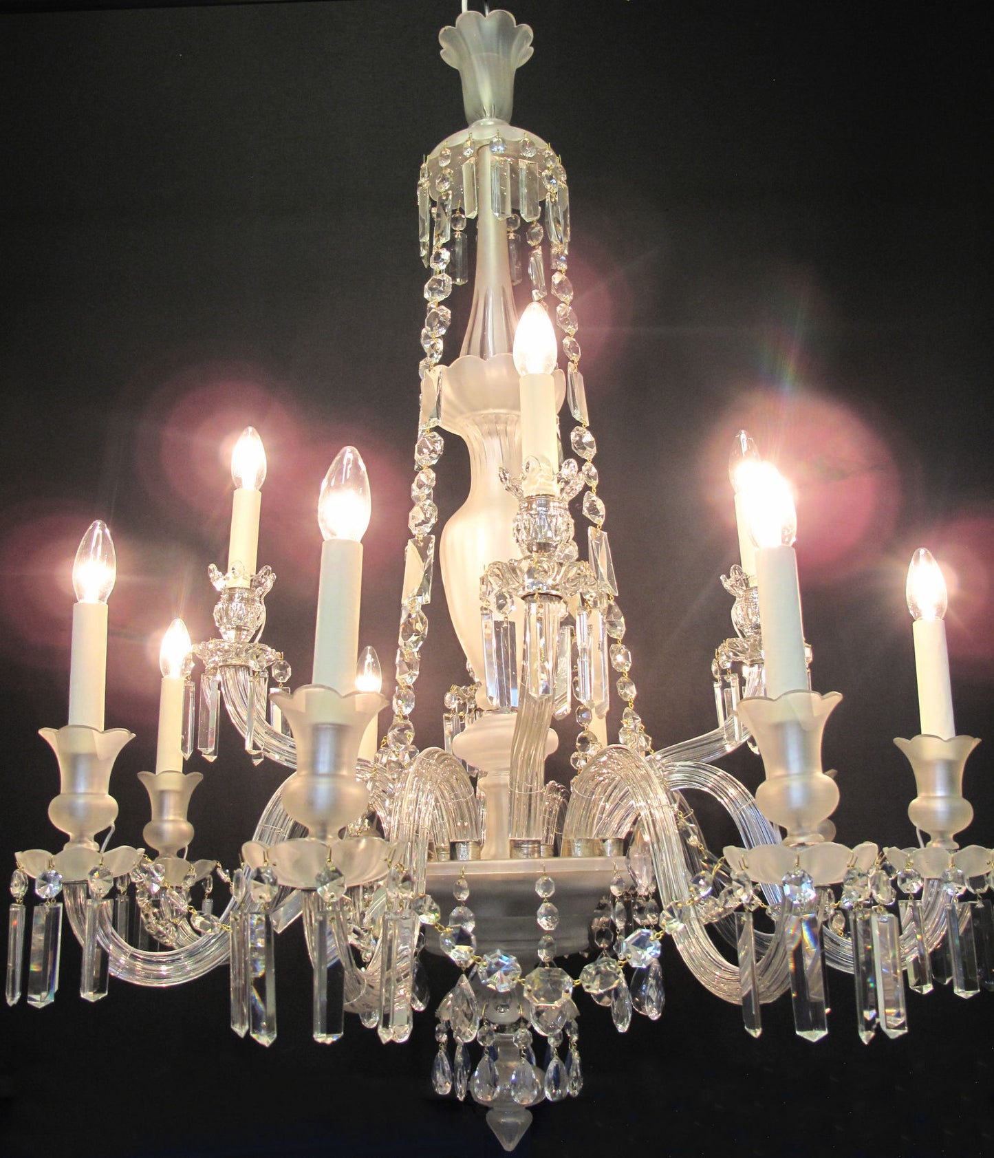12 arm victorian chandelier, lit up