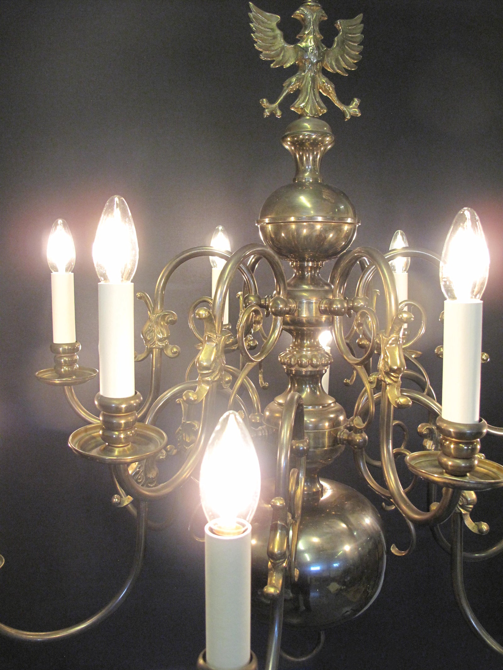 12 arm dutch chandelier, lit up
