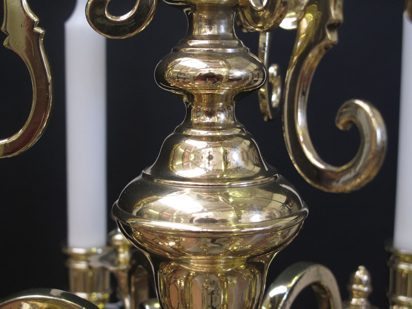 12 Arm Dutch Chandelier, polished and lacquered.