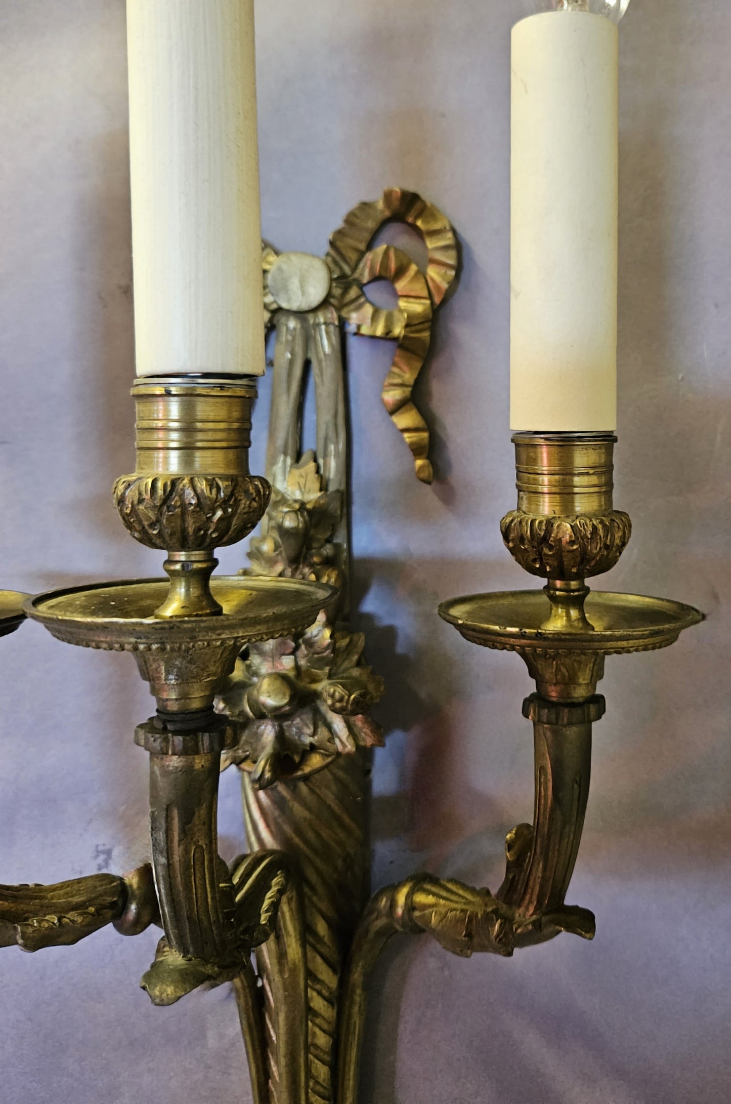 Pair Of 3-Arm Bow & Wreath Wall Lights