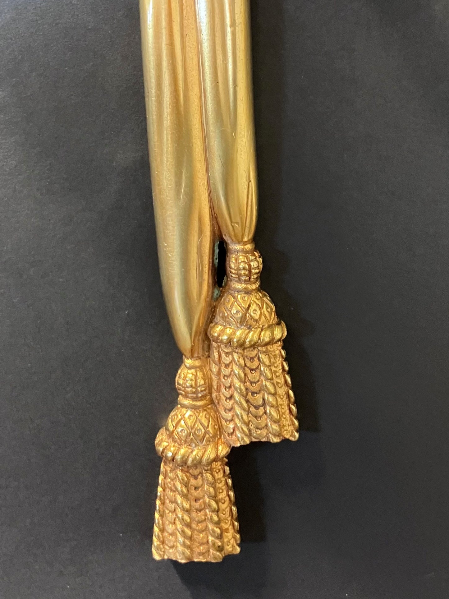 Pair Of 3-Arm “Ribbon Tassel” Brass Wall Lights, CA 1920