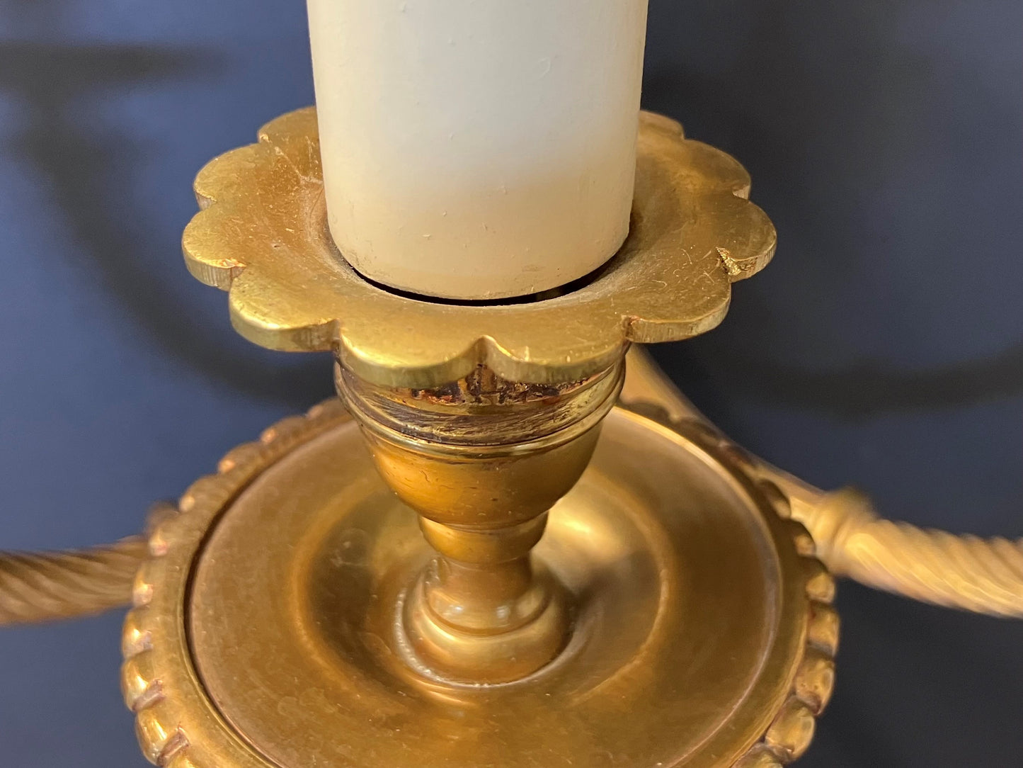 Pair Of 3-Arm “Ribbon Tassel” Brass Wall Lights, CA 1920