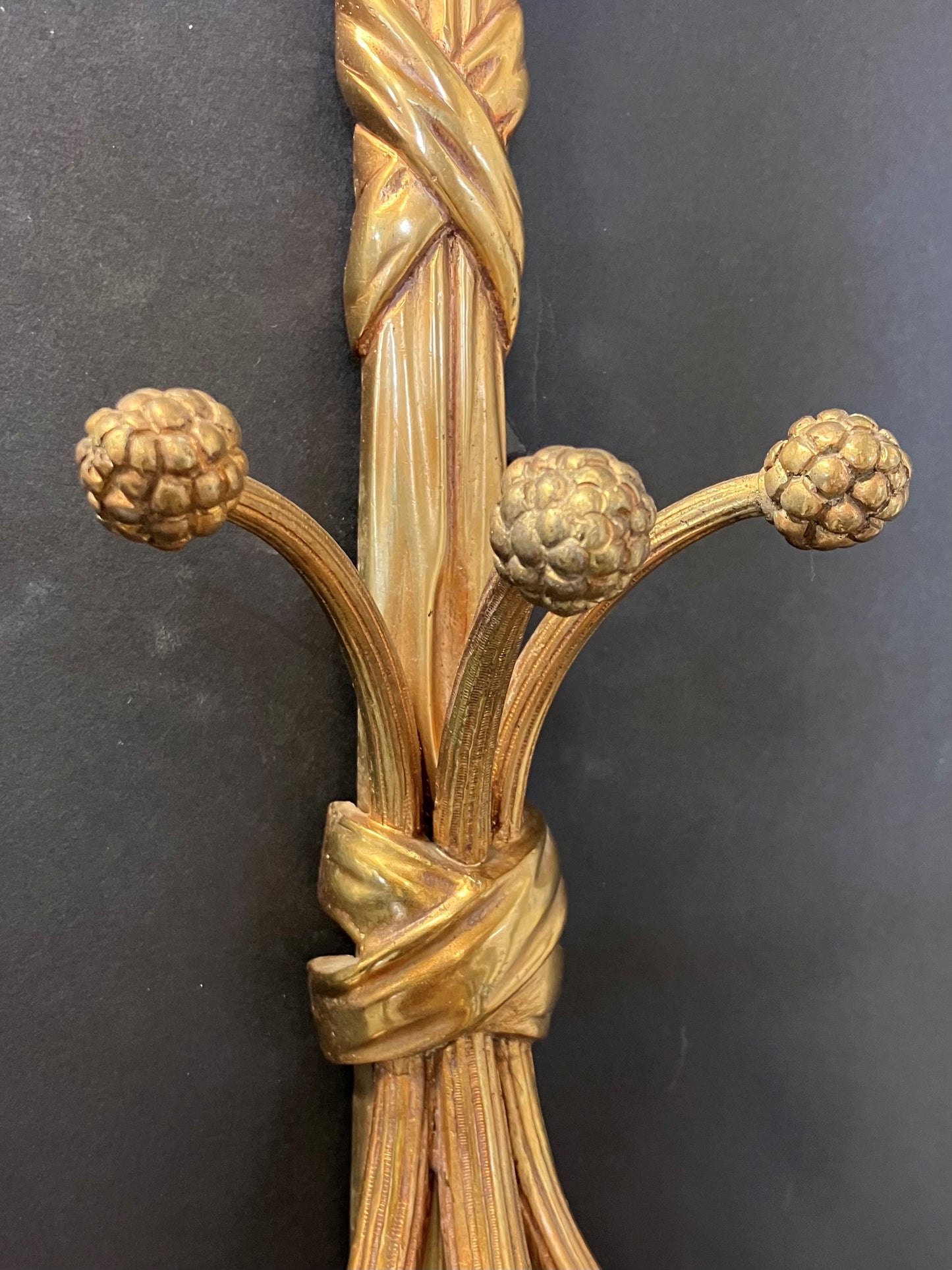 Pair Of 3-Arm “Ribbon Tassel” Brass Wall Lights, CA 1920