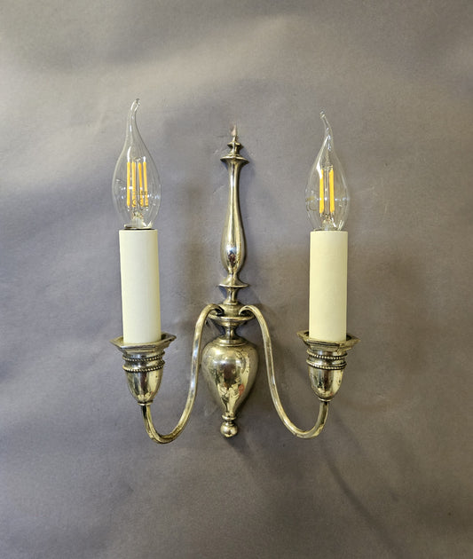 Set Of Four 2-Arm Silver-Plated Brass Wall Lights